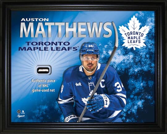 Auston Matthews Toronto Maple Leafs 16" x 20" PhotoGlass Display with Authentic Game-Used Net Piece